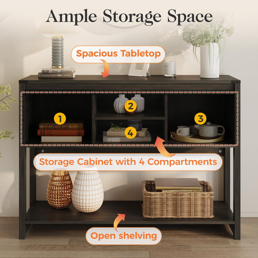 46" Long Console Table with Storage Shelf & Sliding Barn Door