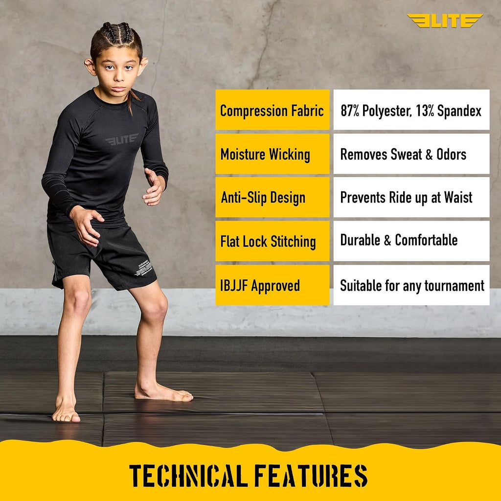 Kids BJJ Rash Guard Boys Girls Long Sleeve Compression Shirt MMA Wrestling No Gi Grappling Training