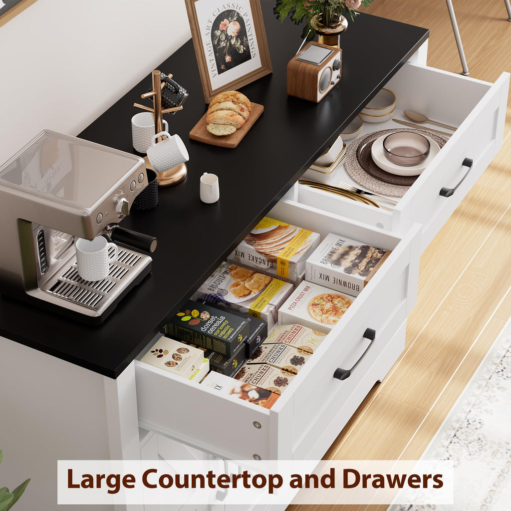 Farmhouse Sideboard Buffet Cabinet with Storage, 47.2"Kitchen Storage Cabinet with Drawers, Coffee Bar with Barn