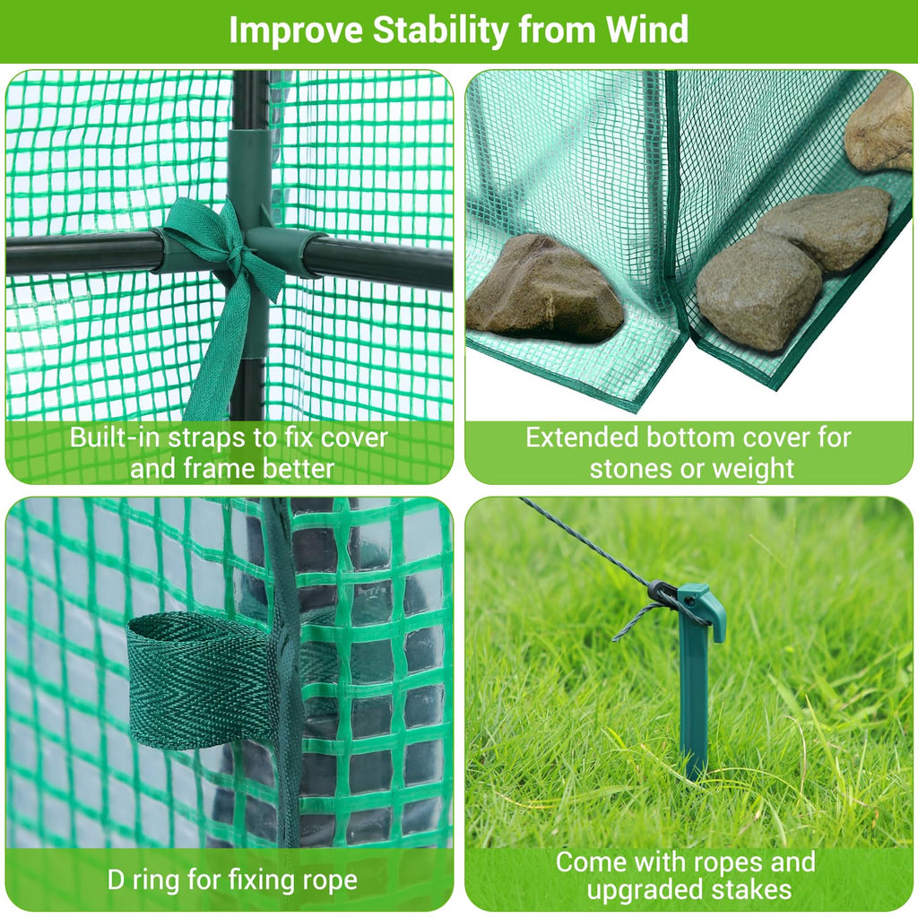 Greenhouse for Outdoors with Mesh Side Windows, 3 Tiers 4 Shelves Small Walk-In Green House Plant Stands Plastic PE