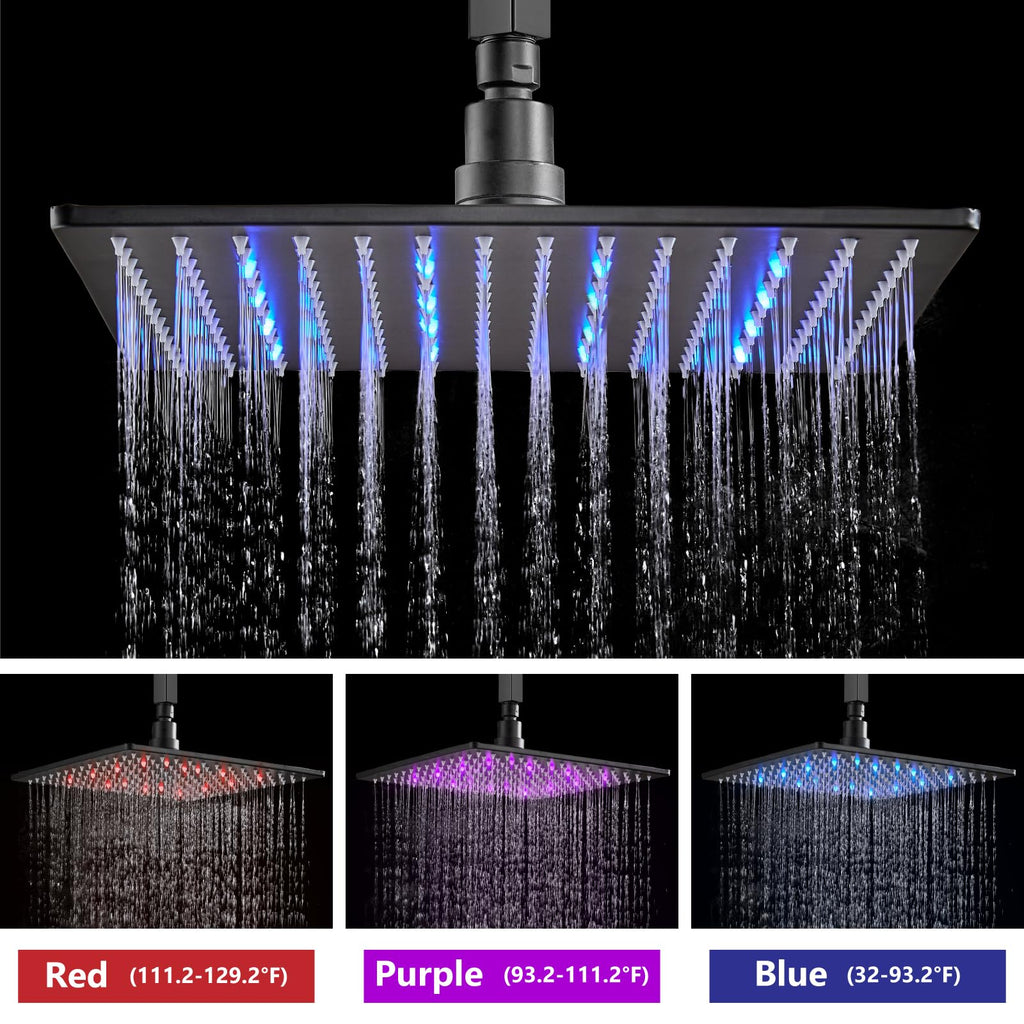 Ceiling Shower Faucet Set with Handheld 16" LED Head Matte Black