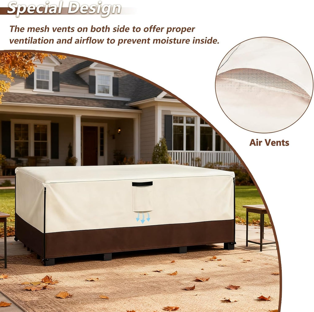Waterproof Outdoor Patio Furniture Covers,126"L x 63"W x 28"H,Beige | Heavy-Duty Fabric, Fits 5-8 Piece Outdoor