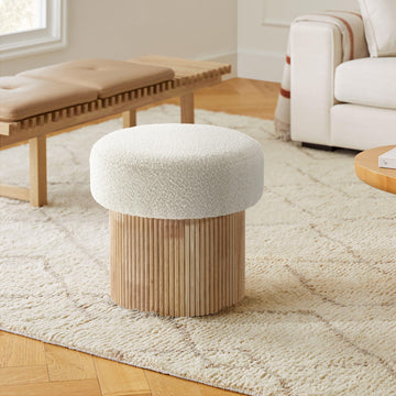 LuxenHome 15.5" Small Storage Ottoman with Padded Seat and Fluted Wood Base