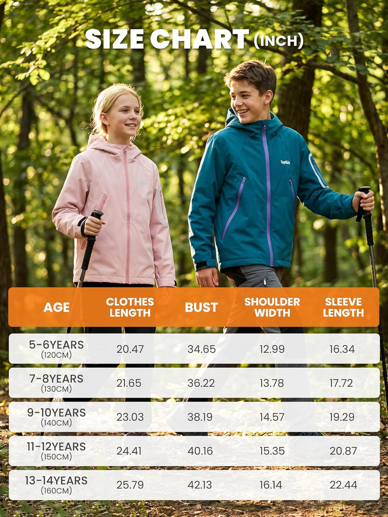 Boys & Girls Waterproof Rain Jacket Fleece Lined Raincoat