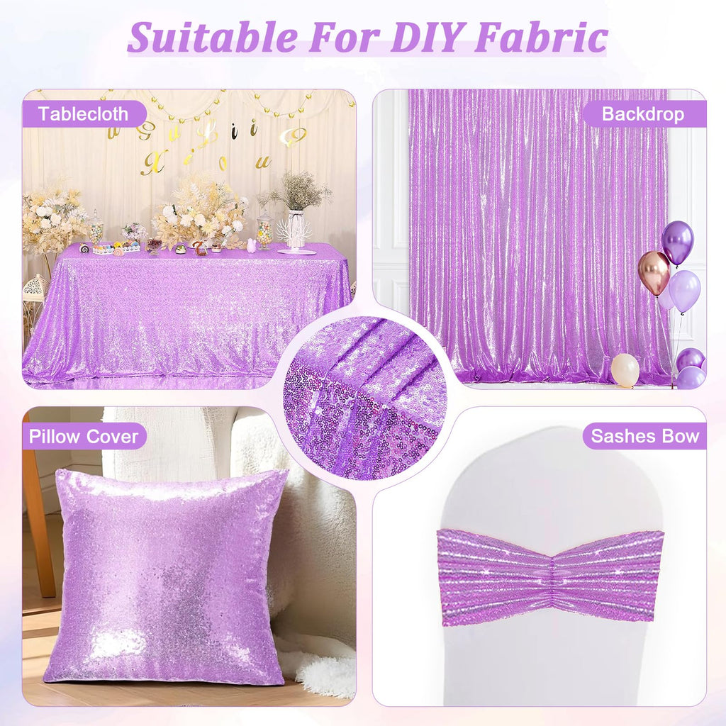 Lavender Sequin Fabric by The Yard, 1 Yard Gold Satin-Backed Thicken Sequin Fabric, 50 Inch Width Glitter Material for