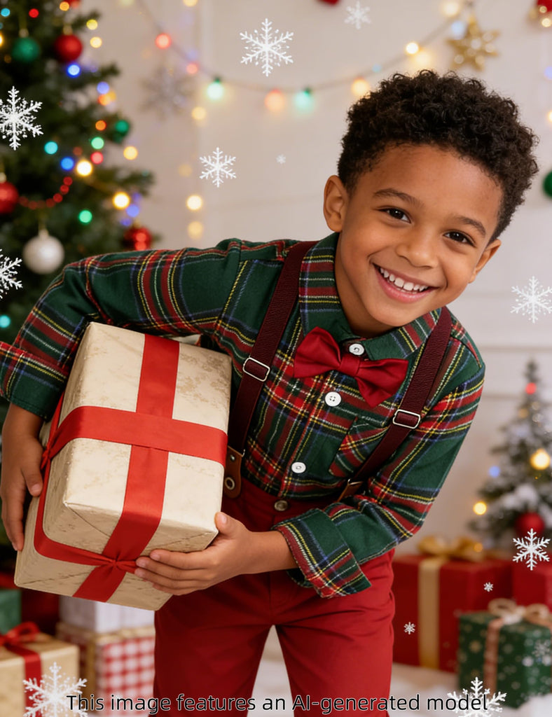 Christmas Outfit Boy Baby Dress Suit Green Plaid and Red