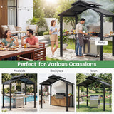 8’x5’ Grill Gazebo, Outdoor BBQ Hardtop Gazebo with Galvanized Steel Double Roof