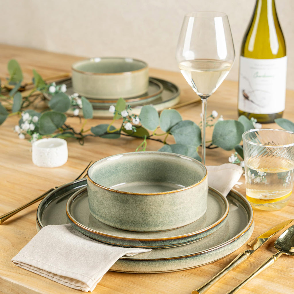Stoneware Dinnerware Sets for 4,12 Piece Plates and Bowls Sets