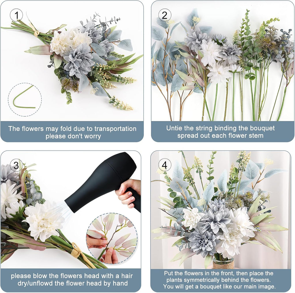 Fake Artificial Flowers Bouquet for Decoration, Silk Floral Arrangements Faux Flowers Plant Wedding Bride Bouquets