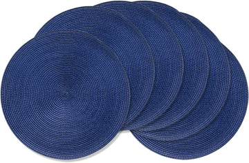 Round Placemats Heat Resistant Washable Non-Slip Woven Braided Table Mats for Dining Table Kitchen & Home - Set of 6