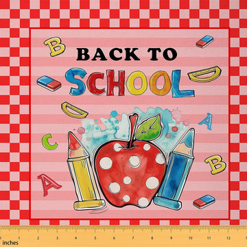 First Day of School Decorative Fabric by The Yard Stripes Pencils Glue Red Indoor Soft Polyester No Stretch Fabric
