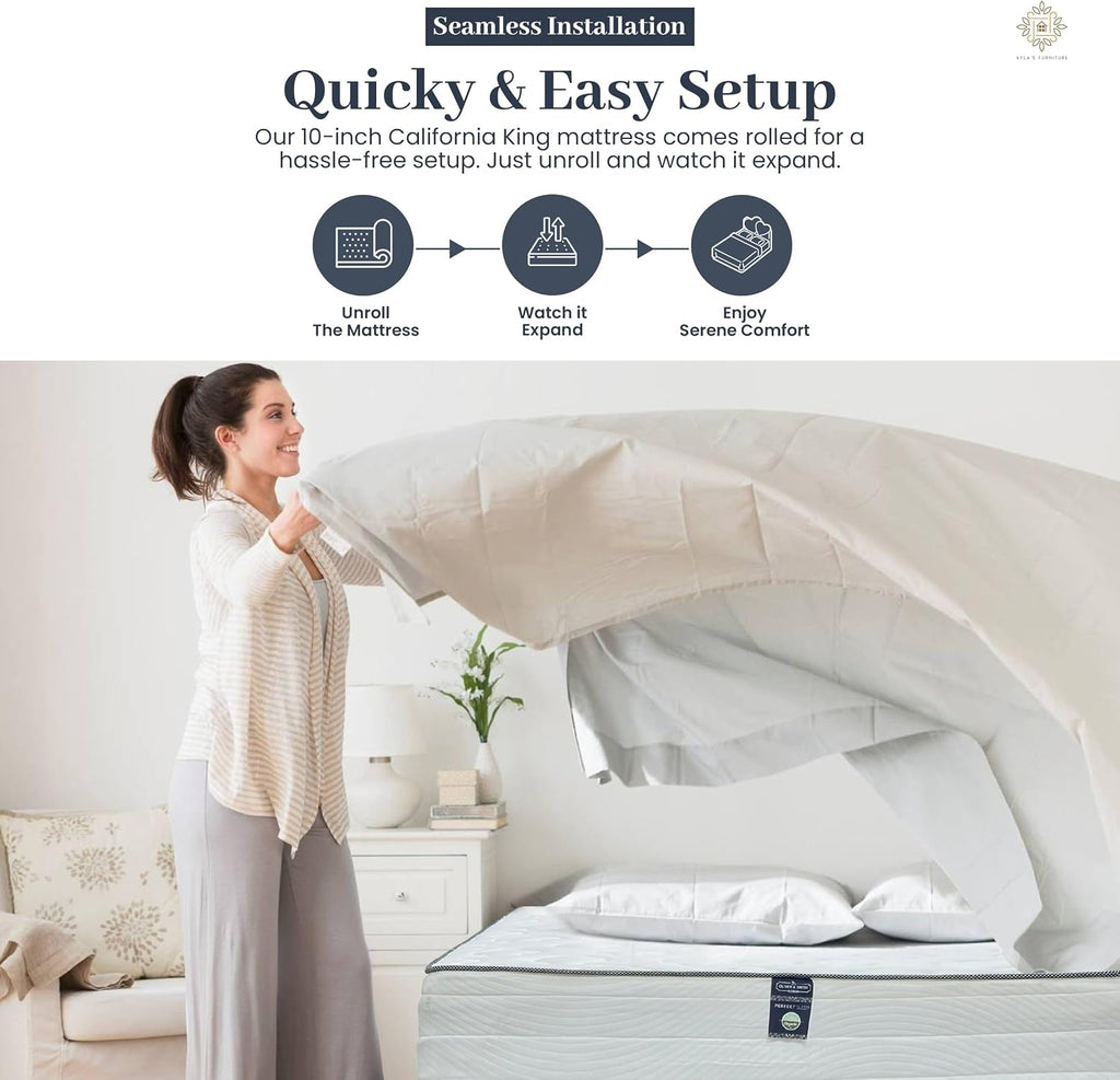 California King Mattress 10 Inches White - Pocketed Coil Euro Top Cool Memory Foam Hybrid Mattress Breathable Cover