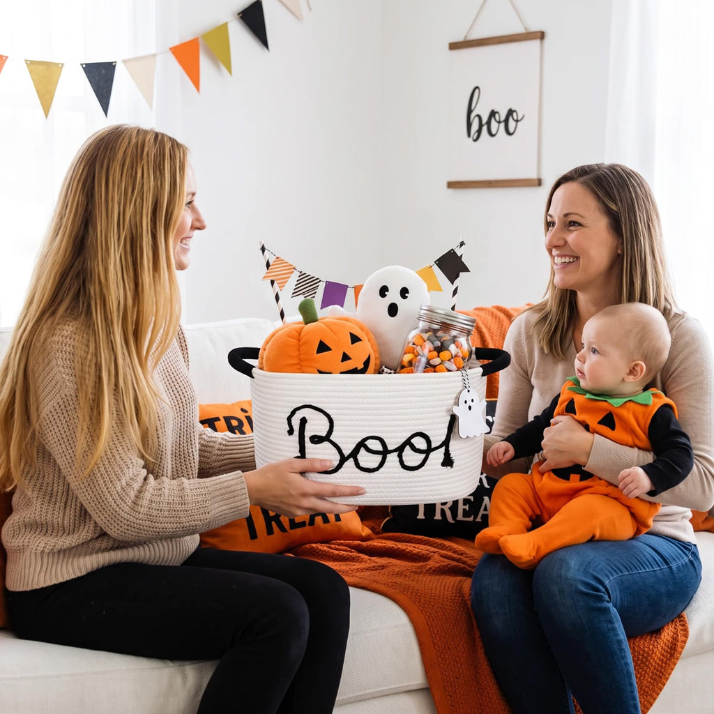Boo Basket for Halloween, 15"x11"x9" Cute Halloween Empty Gift Spooky Boo Basket for Women, Baby, Men, Teacher, Teen