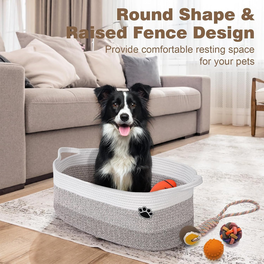 Dog Toy Basket, 30L Toy Box and Bin for Dog Cat Storage, 19.7" X 11" X 7.9" Large Woven Rope Basket for Blanket