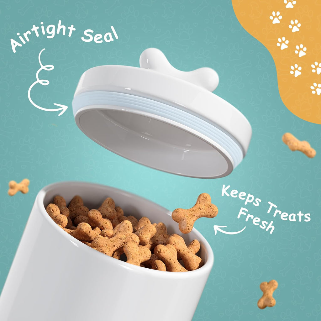 Ceramic Dog Treat Container with Airtight Lid (White)