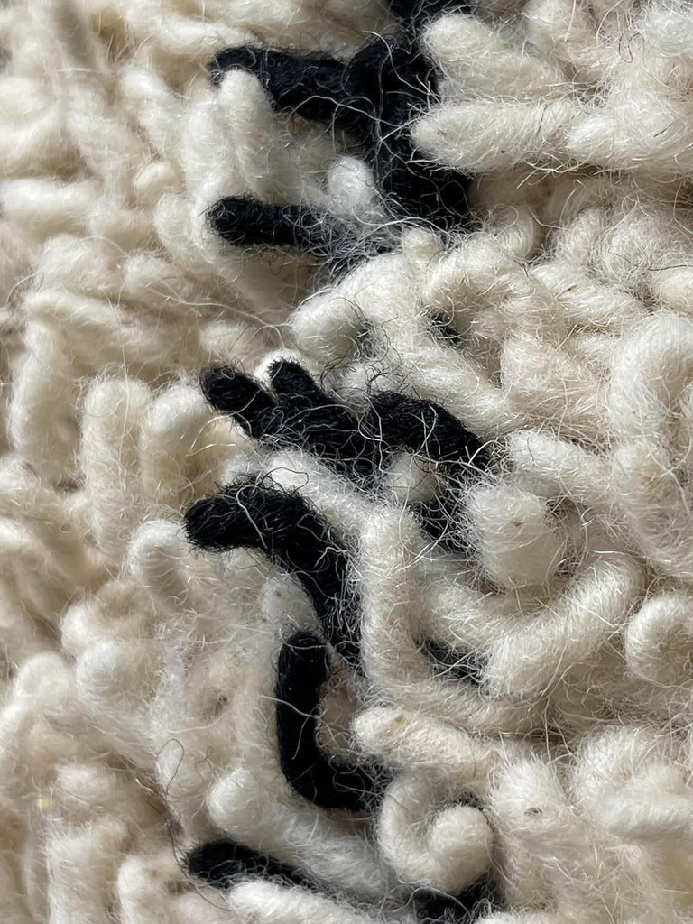 Handmade Moroccan Berber Area Rug 6' x 9', 100% Wool High Pile Shag, Ivory/Cream with Charcoal Broken Diamond Pattern