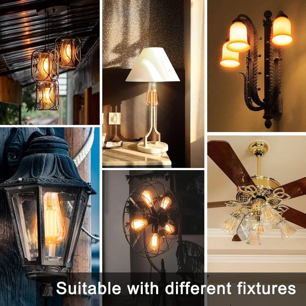 ST58 LED Edison Bulbs, E26, 8W 60W Equivalent, 2200K, Dimmable