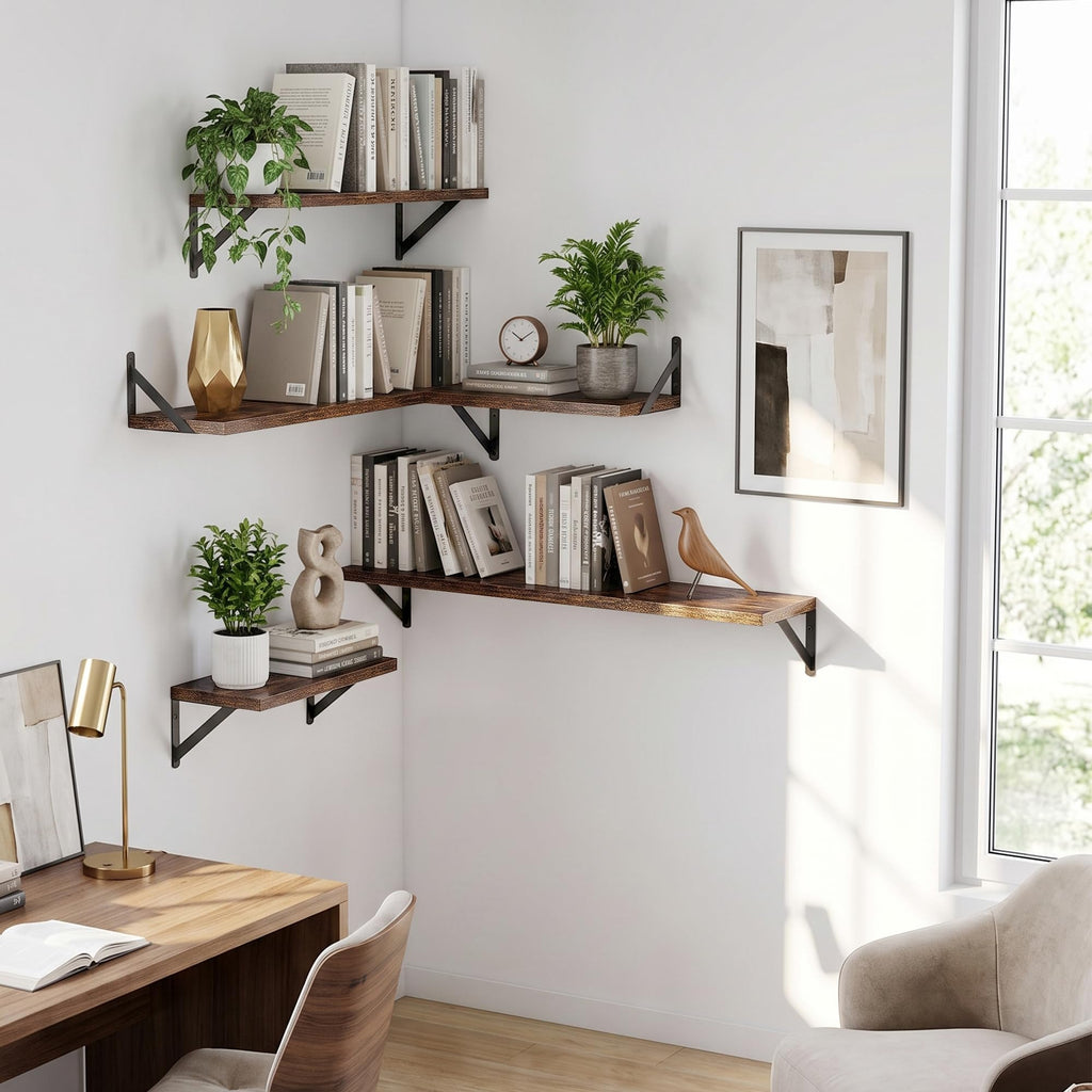 Wall Mounted Floating Shelves Set of 3, 24x8, Rustic Brown