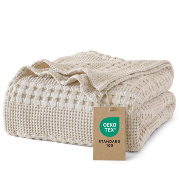 Lightweight 100% Cotton Waffle Blanket for Bed, Light Taupe