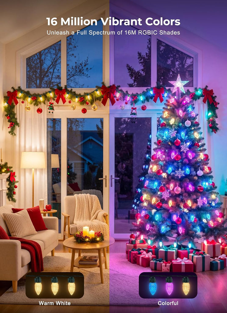 100LED Outdoor Christmas Lights, Smart APP & Remote, DIY, Music Sync, Timer