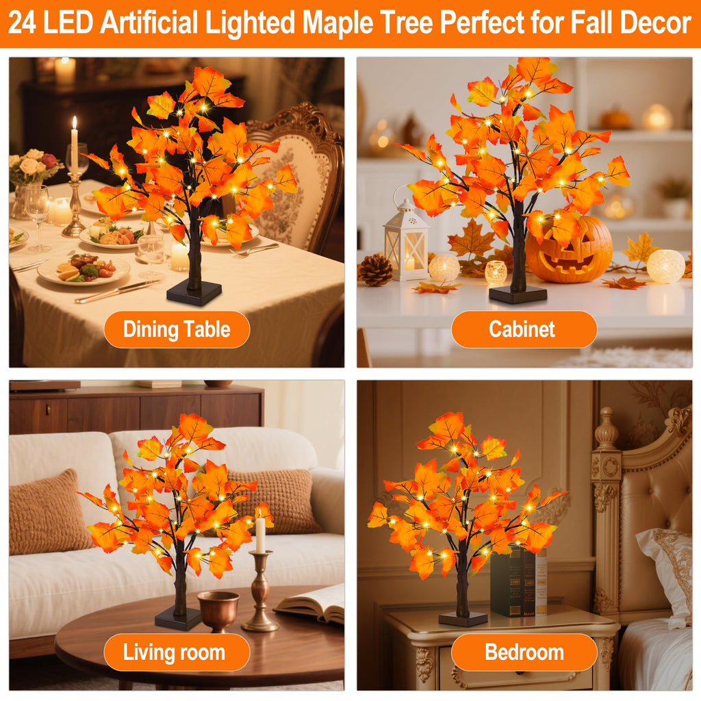 Fall Decor 2 Pack Fall Trees Artificial Lighted Maple Tree Thanksgiving Decor 48 LED Table Fall Lights Up Tree