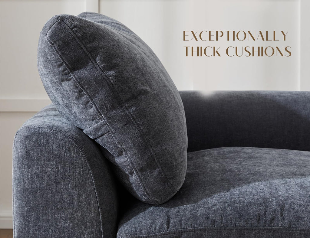 110 Inch Cloud Sectional Couches, Convertible L Shaped Couch with Ottoman, 3 Seater Modular Sectional Sofa, Grey