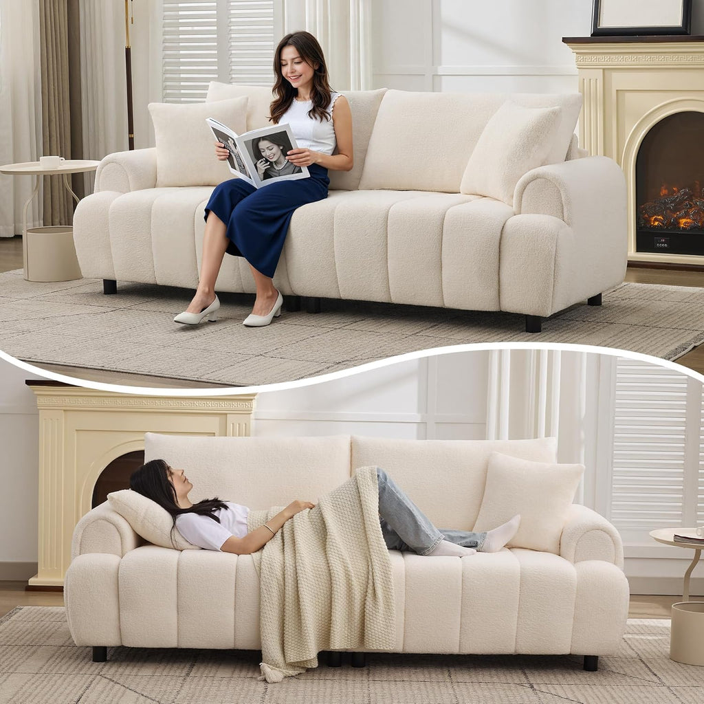 88 "Modern Boucle Sofa Couch, Oversized Comfy 3 Seater Sherpa Curved Sofas Deep Seat