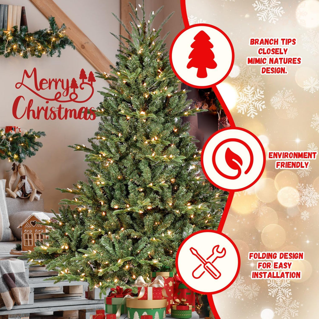 Full Christmas Tree with 900 UL Lights, PE/PVC Branches, Green