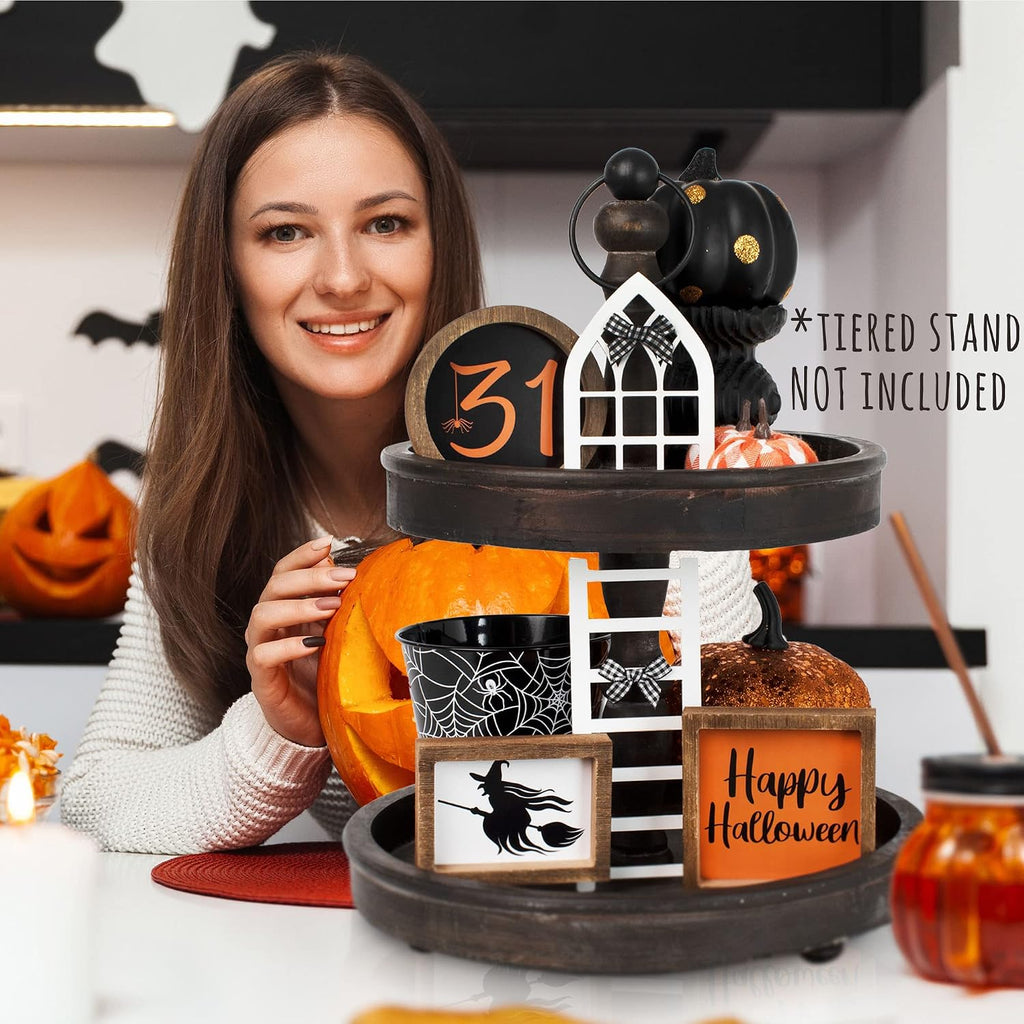 The Ultimate Farmhouse Christmas Tiered Tray Decor Set - Beautiful Year Round Seasonal & Halloween Holiday Decoration