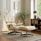 Modern Chaise Lounge Chair and Ottoman — White Leather