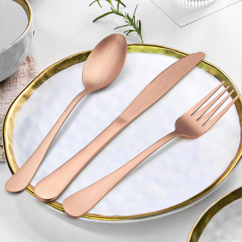 40 Piece Matte Copper Silverware Set, Rose Gold Flatware Set for 8