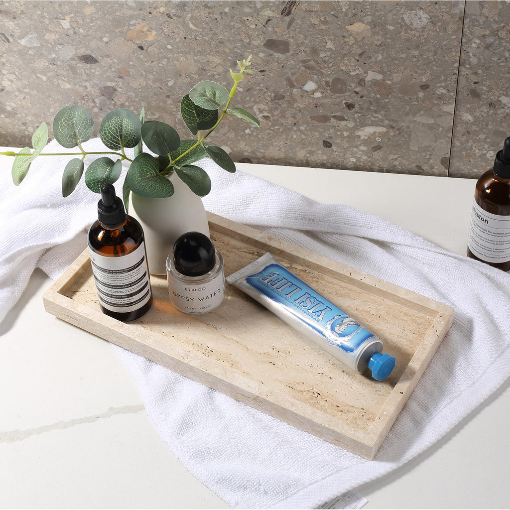 12" x 6" Travertine Vanity Tray, Marble Decorative Tray