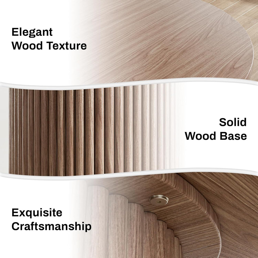 Round Dining Table, 41.7" Modern Wood Kitchen Table for 4, Pedestal Circle Dining Tables, Fluted Dining Table for
