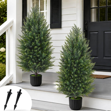 3FT Artificial Topiary Cedar Trees, Realistic 2 Set Outdoor Christmas Trees