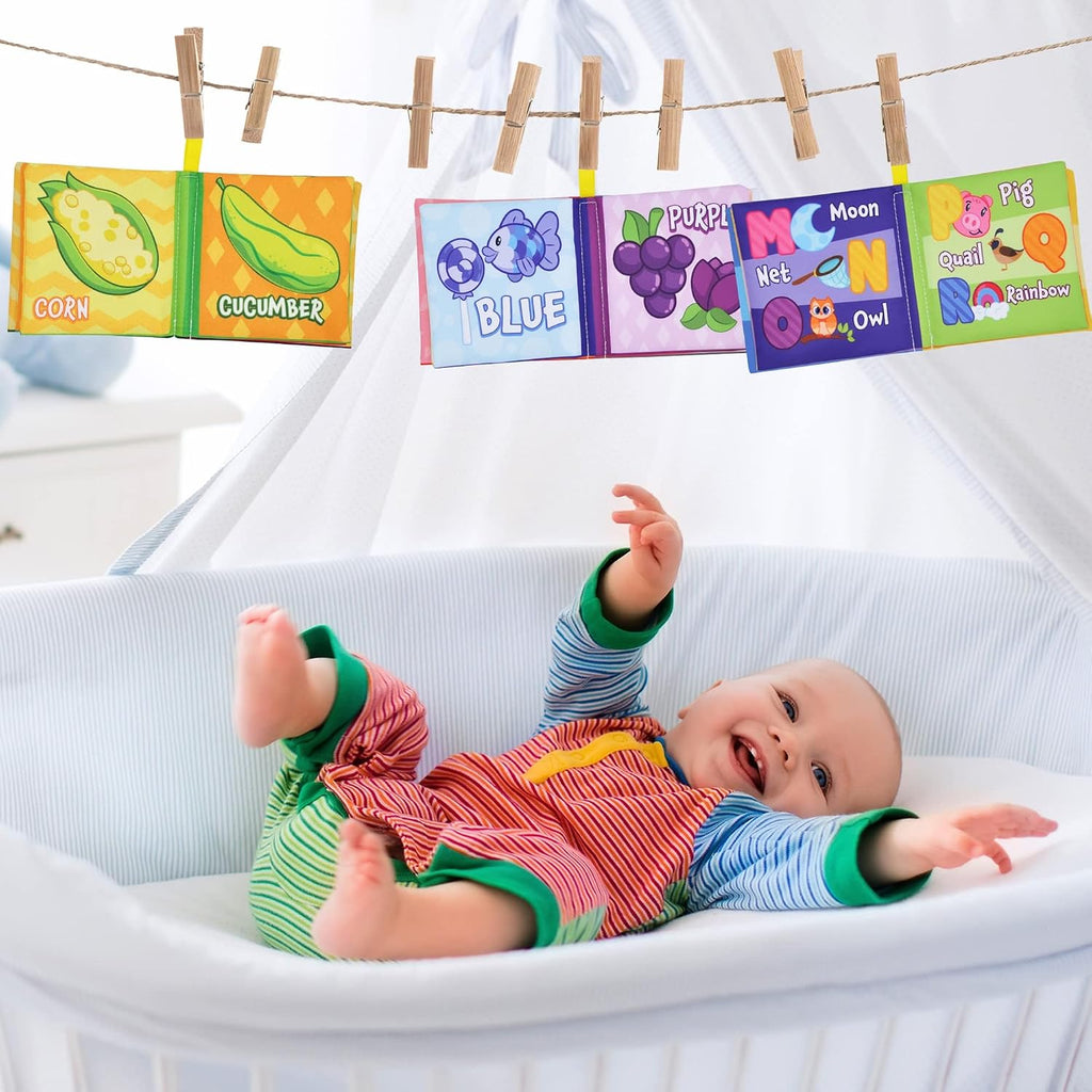 12 Pcs Bath Books, Nontoxic Fabric Soft Crinkly Cloth Books, Waterproof, Bathtub Pool and Early Education First Toys