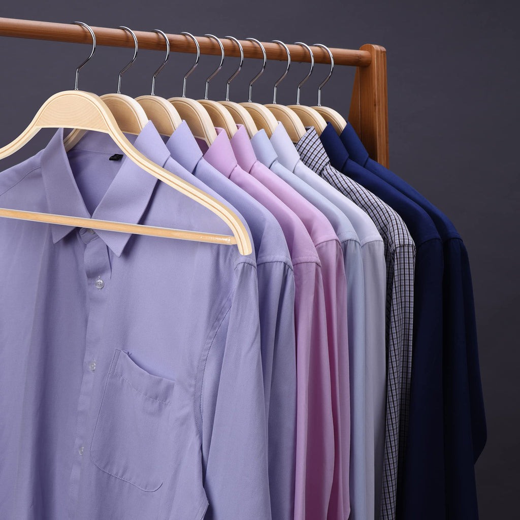 Wooden Coat Hangers, 30 Pack Light Weight Wood Coat/Suit Hangers with Non-Slip Pant Bar, Natural Finish