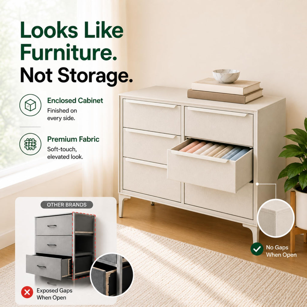 Naima 6-Drawer Premium Fabric Dresser, Waterproof, Beige