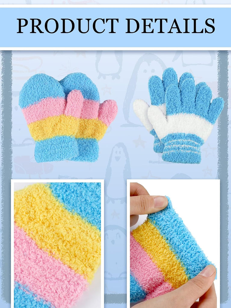 6 Pairs Kids Toddler Knitted Gloves Winter Warm Stretchy Mittens Soft Lightweight Mittens for Boys and Girls