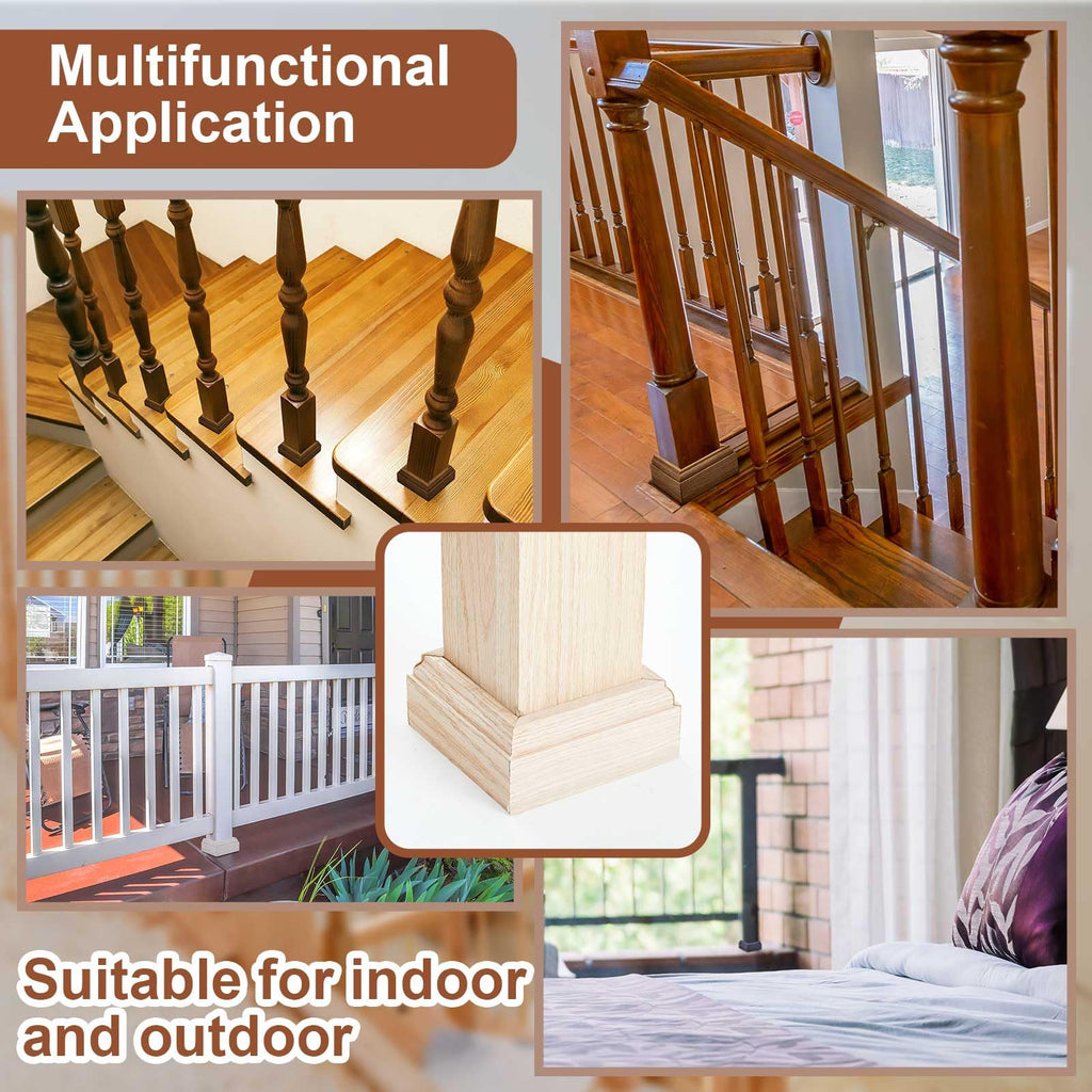 2 Set 3" Newel Post Mounting Kit 8 Pcs L Bracket Post Fasteners with 8 Pcs Maple Wood Skirt Trim and Screws for
