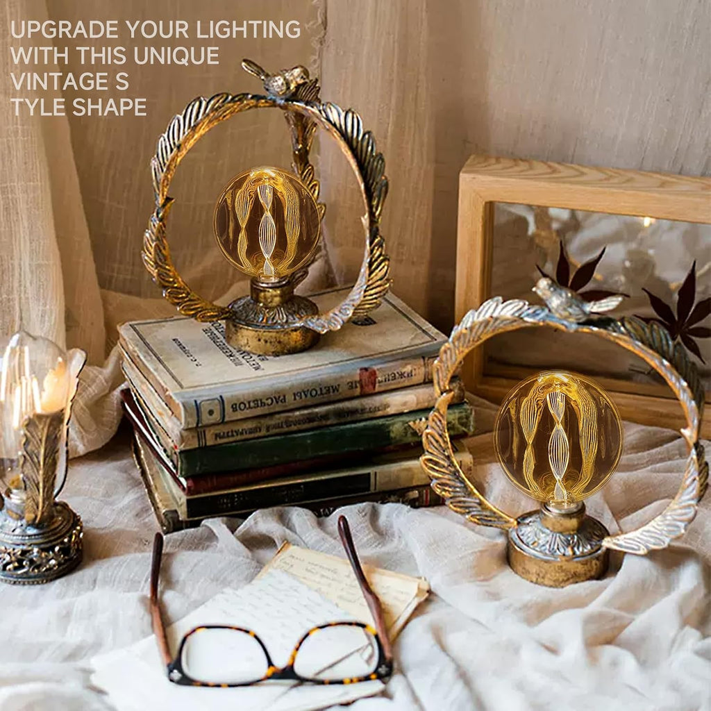 E26 Unique Spiral LED Decorative Bulb Round Amber Glass 1.5W 2200K Warm Non-Dimmable