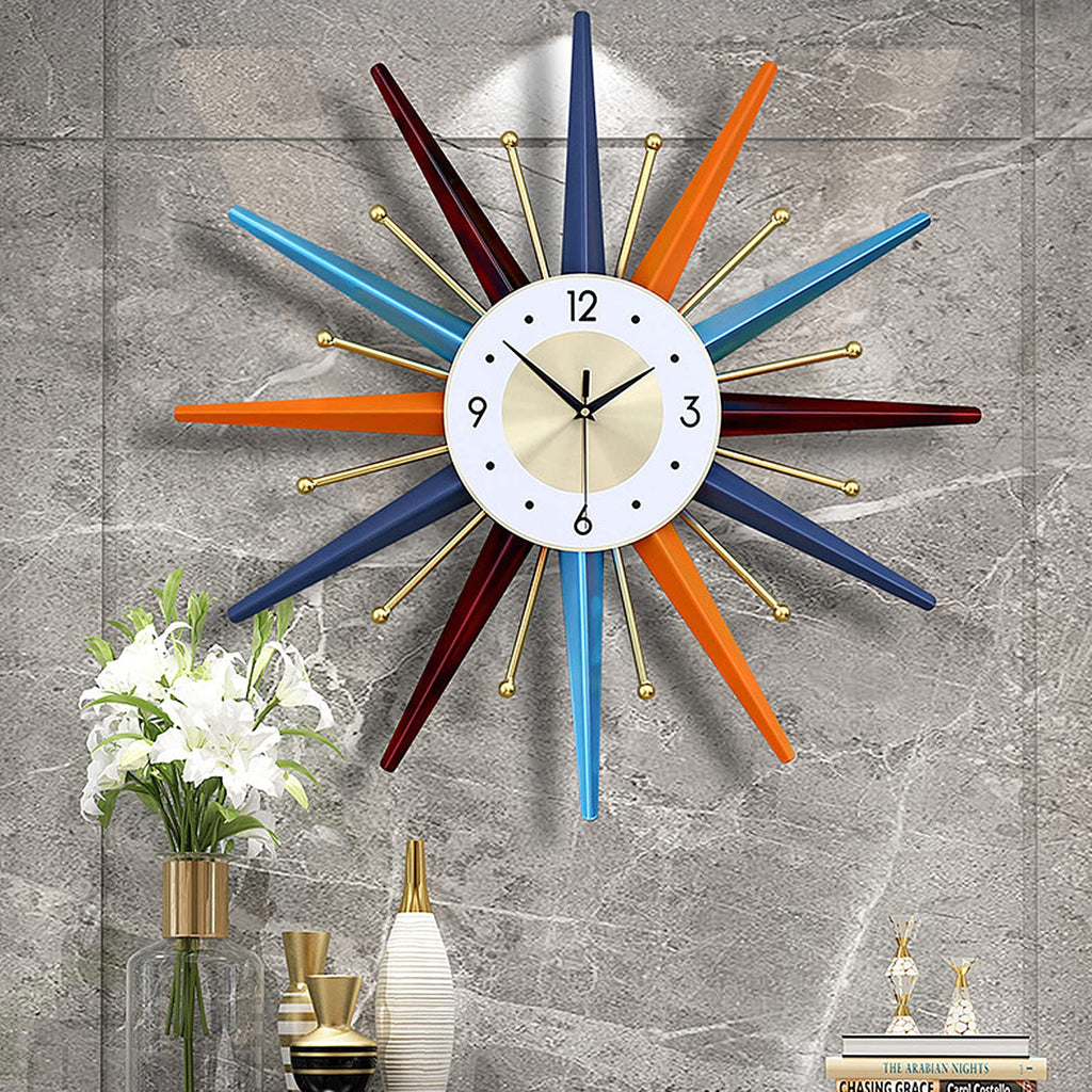 Starburst Large Wall Clock Metal Decorative, Mid Century Wall Clocks