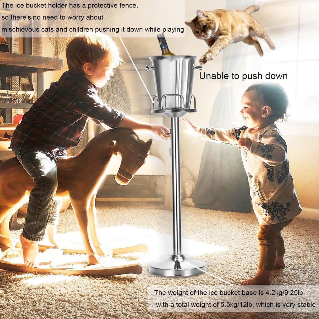 Champagne Bucket with Stand,Ice Bucket with Stand Stainless Steel Bucket Wine Chiller On Stand 12Lb Hammered Tall Ice