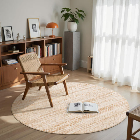 Round Rugs 8ft Washable Moroccan Circle Rug for Living Room Non Slip Indoor Floor Carpet Foldable Ar