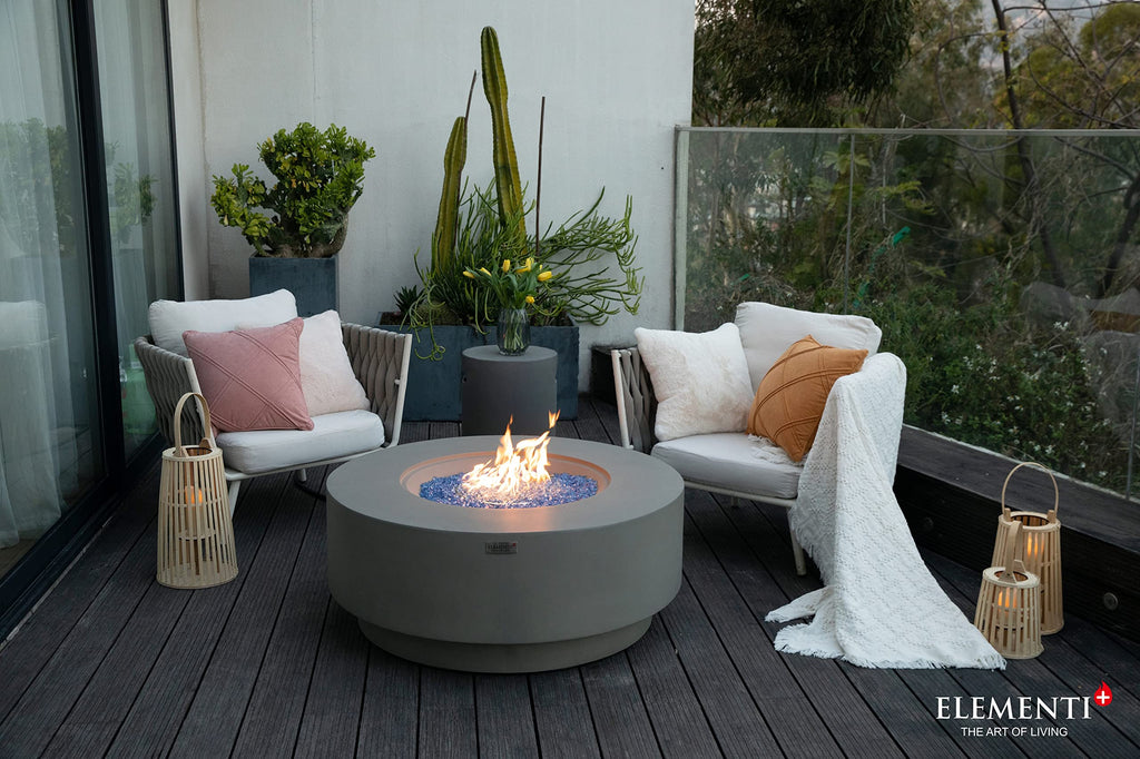 Colosseo Gas Fire Pit Cast Concrete 40" Dia. Round Fire Table, Outdoor Fire Pit Electronic Ignition | Canvas Cover