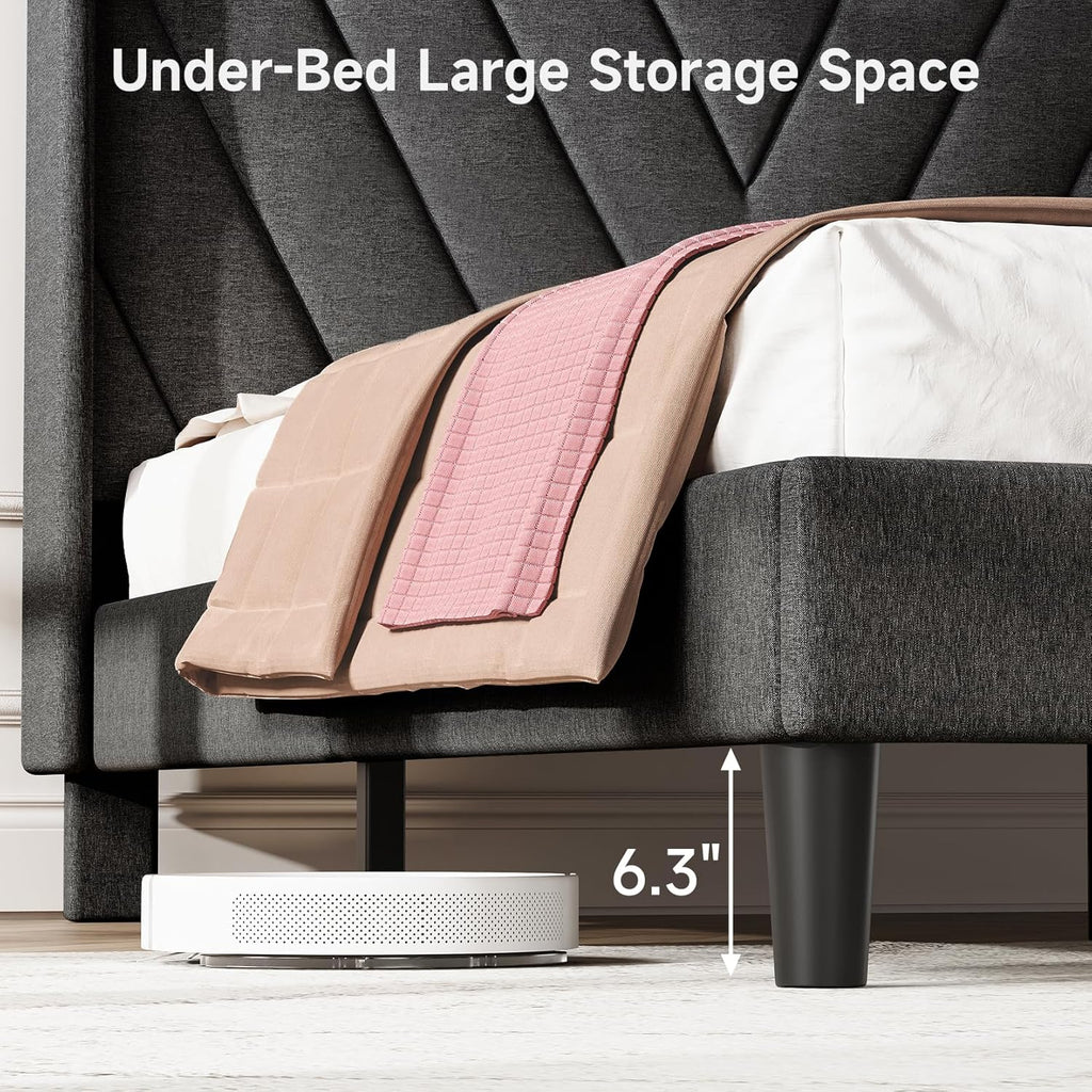 Queen Bed Frame with Headboard, Adjustable Upholstered Platform Bed Frame with Type-C&USB Ports