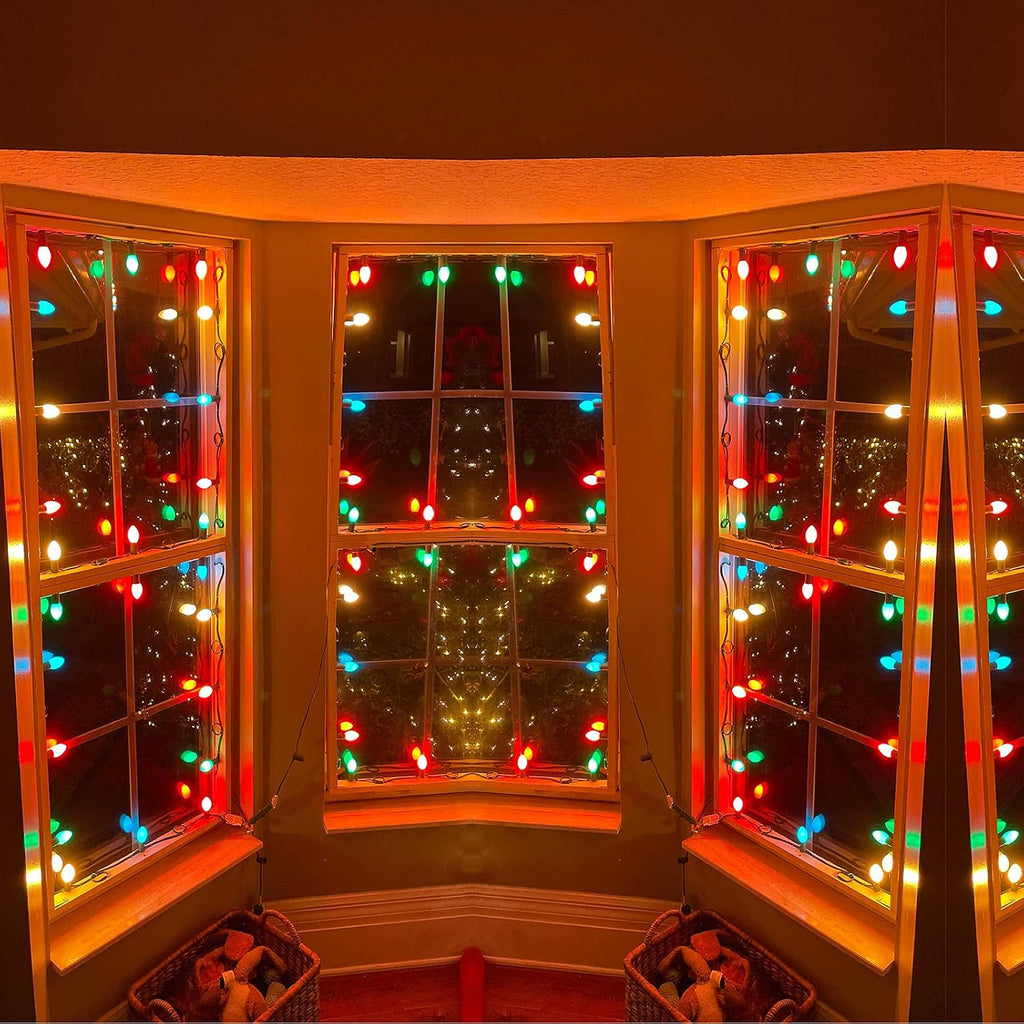 C7 Christmas Lights Outdoor 25Ft LED Christmas String Lights with 27 Multicolor LED Bulbs(2 Spare), Vintage Colorful