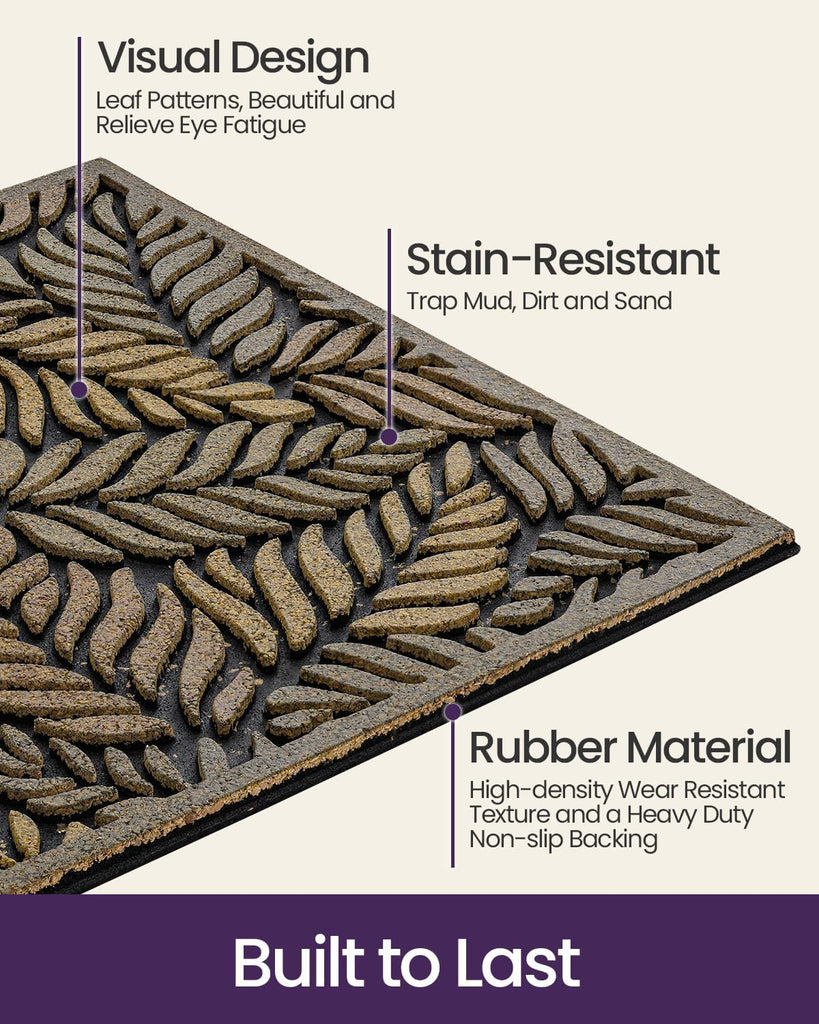 Front Door Mat Outside Entrance 17x30 Rubber Entry Doormat Leaves | Heavy Duty Non Slip, Welcome Entryway Mats Dirt
