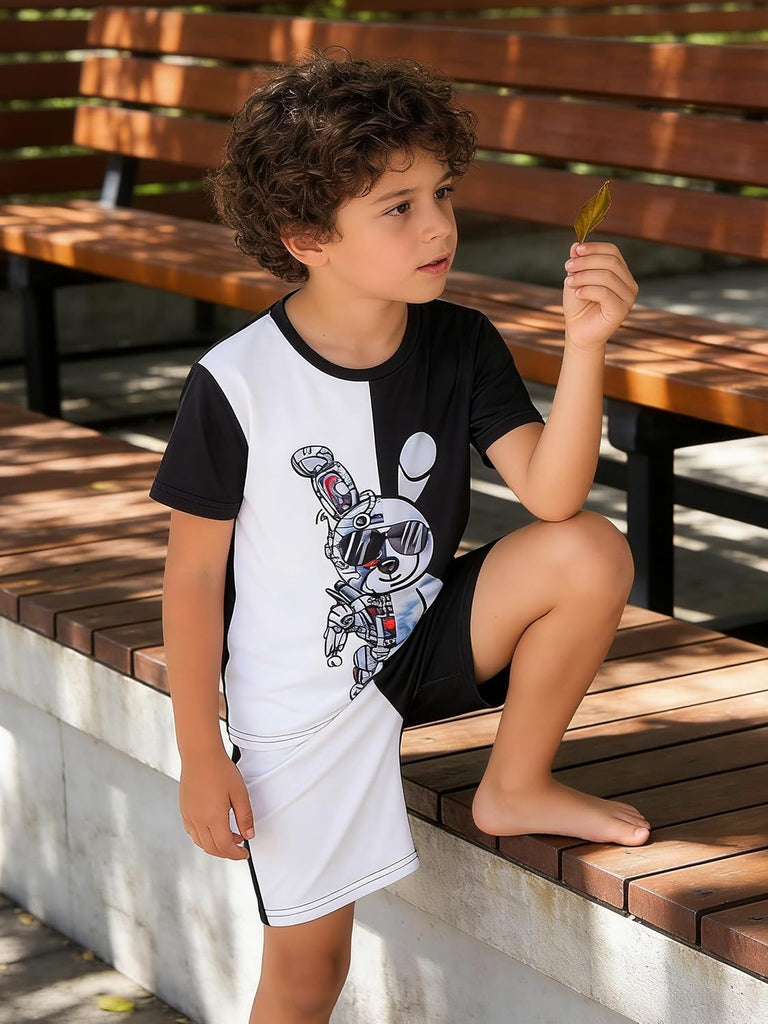 Kids Toddler Boy Clothes Outfits Bear Print Tee + Plaid Shorts 2 Pieces Summer Shorts Set