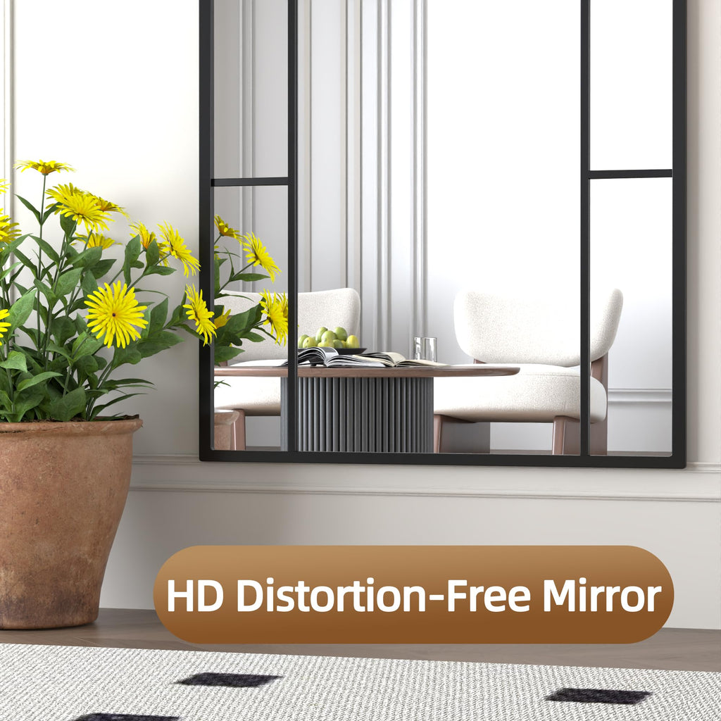 Arched Wall Mounted Mirror, 42"x30" Windowpane Bathroom Mirror