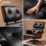 Mid-Century Modern Lounge Chair & Ottoman — Premium Top-Grain Leather, Rosewood Base, Extended Chaise